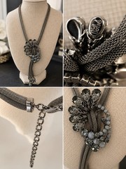 Vintage Hobe Mesh Chain Necklace Crystal Tassel Pendant