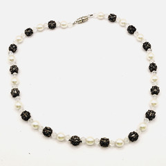 Artisan Made Faux Pearl Crystal Ornate Metal Bead Vintage Necklace 16 Inch