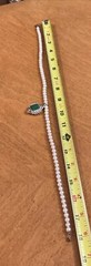 Vintage Designer Lanvin Emerald Rhinestone? Pendant 14k Gold Pearl Necklace