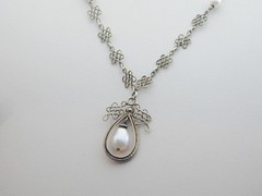 Delicate Sterling Celtic Knot Rope Link FW Pearl Lavalier Necklace 17 1/8