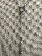 44. Vintage 925 Sterling Silver Mixed materials Gray Yarn 3 Necklaces 14.5g