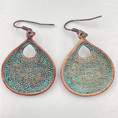 Vintage Copper & Bronze Tone Teardrop Earring Lot 3 Pair Filigree Patina Set
