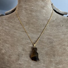 Vtg Tiger Eye Cat Pendant Necklace Monet Gold Tone Chain