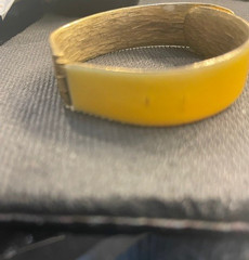 SIGNED WEISS BRACELET YELLOW ENAMEL OVER GOLDTONE CLAMPER VINTAGE FITS ALL