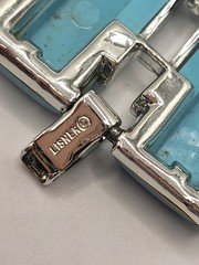 4 Pc Vintage LISNER Aqua Blue Thermoset Silvertoned Bracelet Necklace 2 Earrings