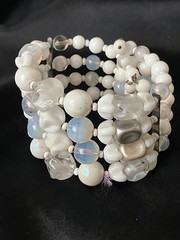 Vintage White Glass Beaded Necklace Bracelet Set Opalescent MCM Bridal