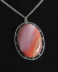 Vintage Sterling Silver Banded Agate Lavender Orange Yellow 925 Necklace 16”