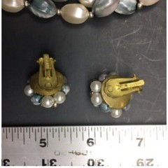 Necklace Clip On Earrings Grey Gray Vintage Triple Strand Silver Gold Push Clasp
