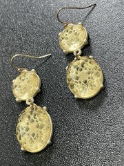 Vintage 2” Yellow Faceted Lucite White Lace Metal Dangle Earrings