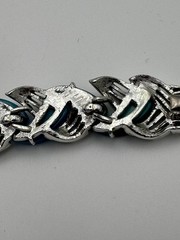 Vintage Coro Bracelet Blue Teal Green Thermoset Chevron Link Mid Century MCM