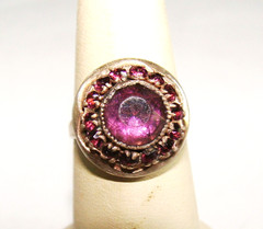 Art Deco Dainty Sterling Silver Adjustable Simulated Amethyst Glass Halo Ring 7