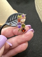 Gold Over Sterling Silver Multi Color Stones 7” bracelet & Earring Set