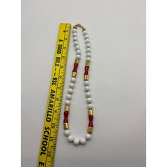 Vintage White Red Gold Beaded Strand Necklace Retro Mod 22 Inch