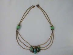 Antique Vintage 1920s EGYPTIAN REVIVAL NECKLACE art deco green czech glass