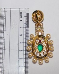 0.78ct Rose Cut Diamond 925 Silver Pearl Emerald Ruby Anniversary Pendant
