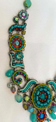 Ayala Bar Statement Necklace Turquoise Mosaic Beaded Bib Adjustable Signed 16.5″