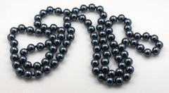 Long 44″ high quality faux 10mm black pearl knotted strand rope necklace