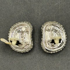 Vintage 80s 90s Rhinestone Clip On Earrings Silver Tone Clear Pave NOS