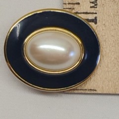 Vintage Monet Black Enamel & Faux Pearl Oval Oversized Clip-On Earrings