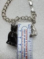 Unique Cat Charms Sterling Silver And Black Cat Italian Double Curb 925 Bracelet