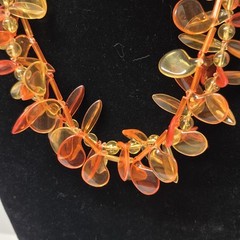 W Germany Necklace & Clip On Earrings Translucent Plastic Lucite Beaded Vtg