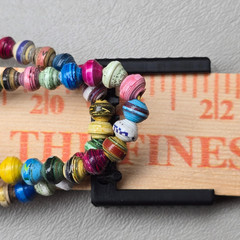Boho Beaded Necklace Lot Paper Bead Blue Glass Charm Dangle Long Layered 3pc