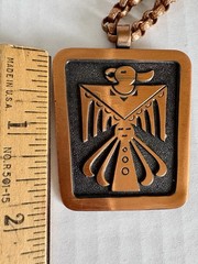 Solid Copper Thunderbird Pendant with Southwestern Geometric Design Vintage