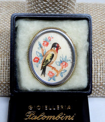 VTG Vatican Hand Painted Bird Sterling Silver 800 Pin/Pendant Signed 1″ 90’s