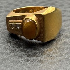 VTG 18K HGE Gold Plated Tiger Eye Men’s Women’s Ring Vintage Statement Size 7