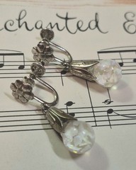 Vintage Sterling Silver Floating Opal Chip Earrings Signed Opalite Dangle Bridal