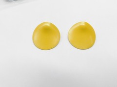 Yellow Enamel Silver Tone Metal Domed Disc Pierced Earrings Vintage