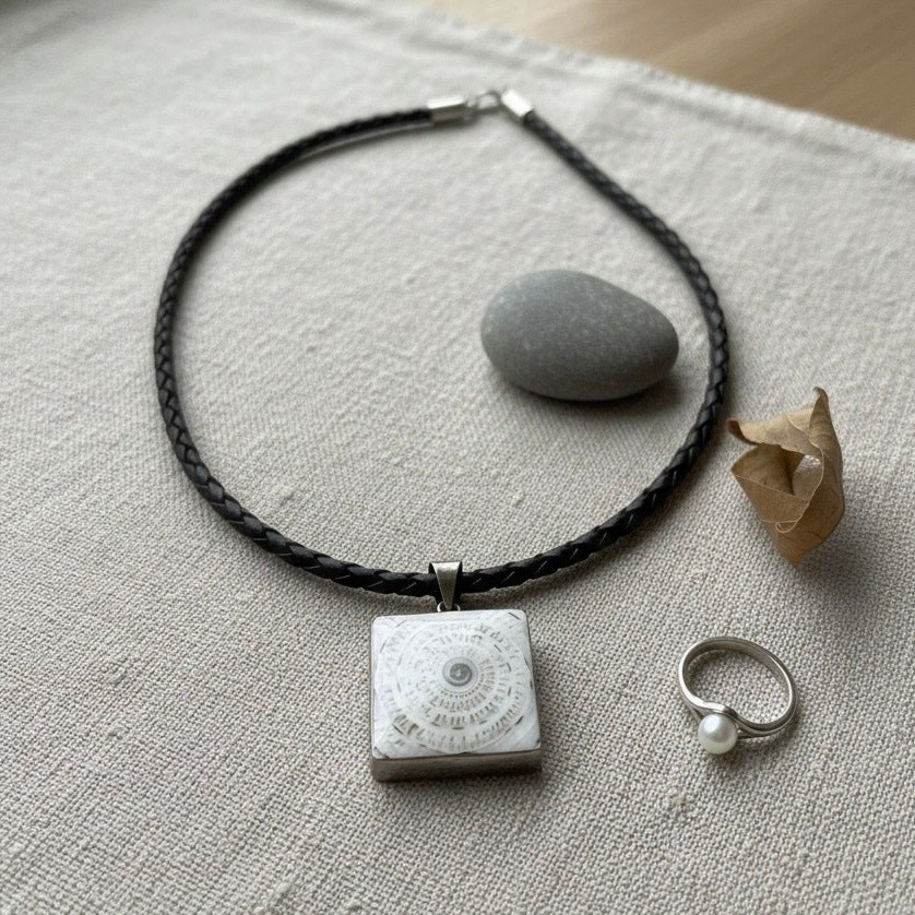 Beautiful Shiva Eye (Pacific Cat’s Eye) Shell Sterling Silver Necklace