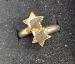 Sterling Silver & 14k Gold Woman Lady Fashion Ring W/ 2 Stars Sz 5″-3.31g-Tested