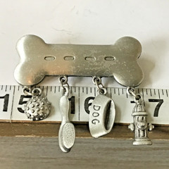 JJ Jonette Dog Bone Brooch Dangling Charms Ball Bowl Fire Hydrant Brush (F2)