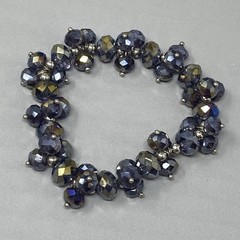 Metallic Coated Glass Beaded Bracelet Stretch Peacock Oil Slick Blue Purple 6.75