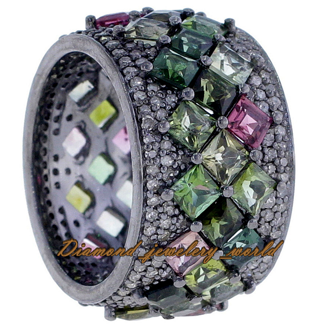 Stunning 2.25ctw Rose Cut Diamond Gemstone Silver Vintage Eternity Ring Jewelry