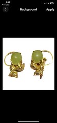 Signed Vintage 1/20 12K GF Green Jade Earrings Artist A. S. JJJ Clip On medium