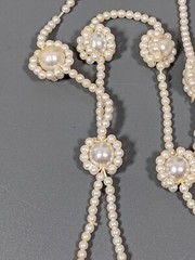 Vintage Faux Pearl Round Bead Tassel Necklace White Cream 28 in