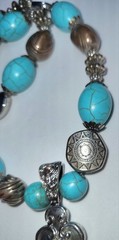Faux Turquoise Cross Statement Necklace 17″ + Extender Very Good Condition