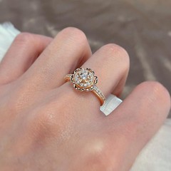 Vintage 585 Rose Gold Zircon Rose Flower Ring Women Crystal Wedding Jewelry Gift