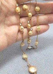 Freshwater Yellow Pearl And Glass Bead Necklace 17in .