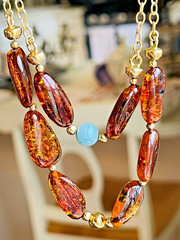 Natural Baltic Amber Necklace With Turquoise 14K Gold Filled