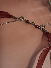 Vintage Sterling Silver Marcasite Heart Pendant Maroon Ribbon Choker Necklace