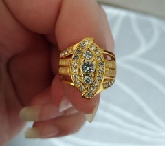 Vintage 14k Gold Over Silver Fancy Cluster Cocktail CZ Diamond Accent Ring sz 6