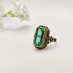 925 silver created emerald ring vintage antique Handmade Size 7
