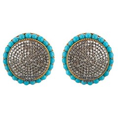 Stunning 2.90ctw Rose Cut Diamond Turquoise Silver Vintage Studs Earring Jewelry