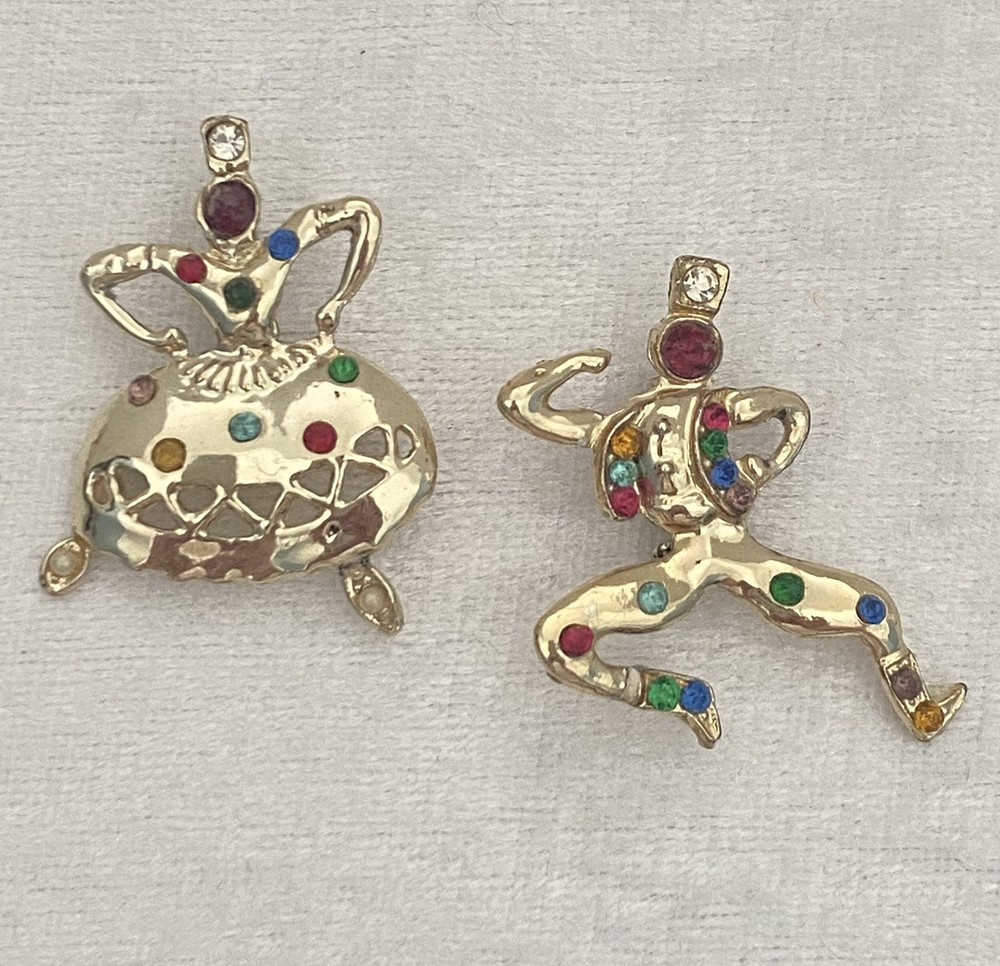 Brooch Tasha and Sasha Russian Dancers Multicolor Rhinestone Gold Tone