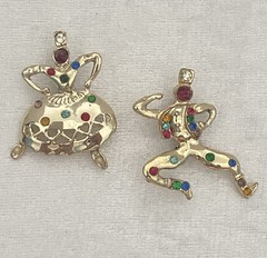 Brooch Tasha and Sasha Russian Dancers Multicolor Rhinestone Gold Tone