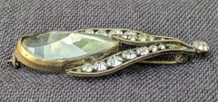 Antique Clear Glass Prong Set Rhinestone Abstract Flower Brooch Pin AS IS D86
