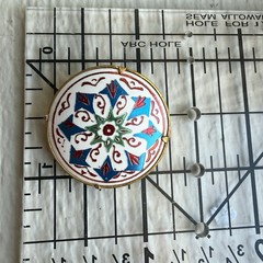 Vintage Metallic Enamel Trombone Clasp Geometric Pattern Gold Tone Brooch Pin